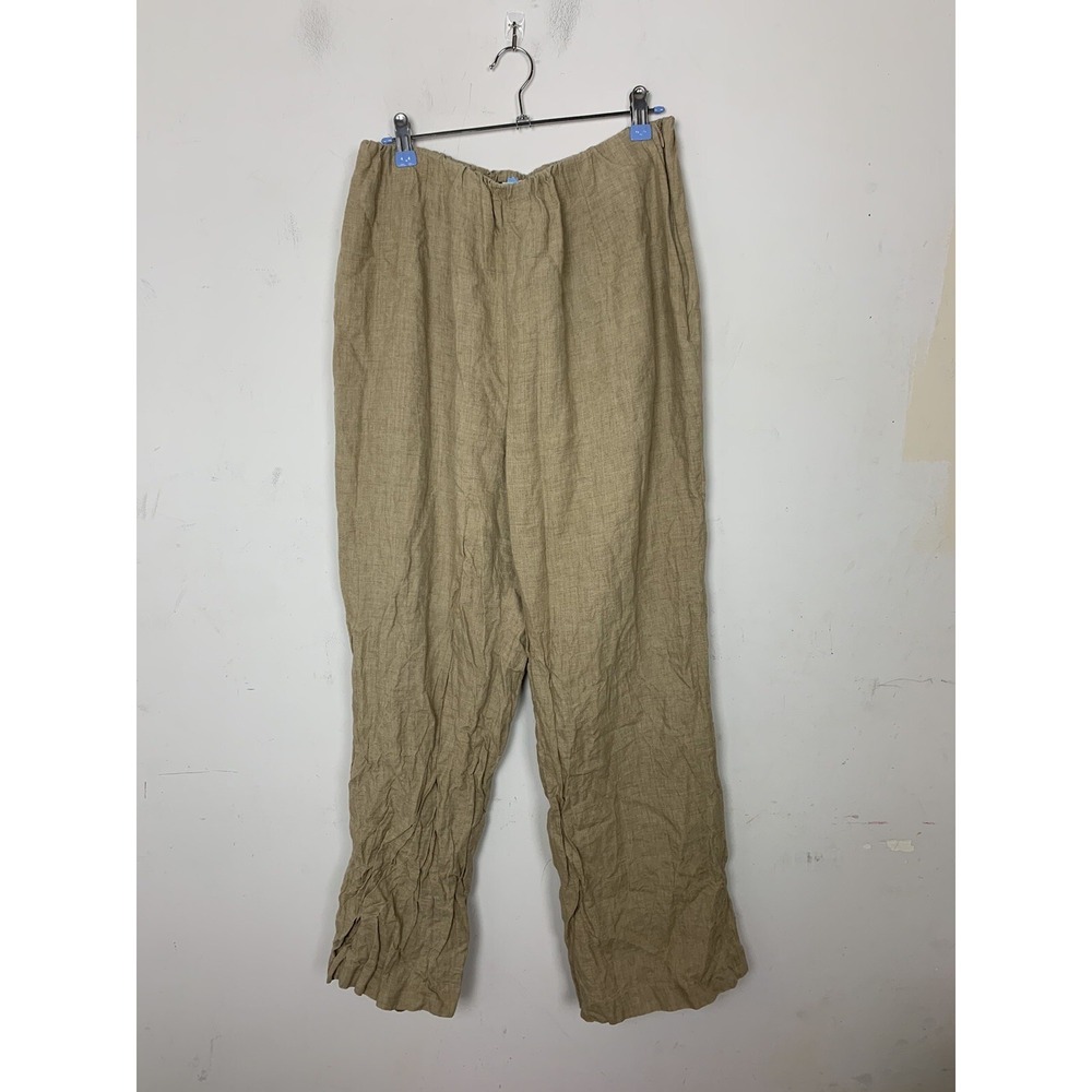 Talbots Womens Pants 14W Linen Lagenlook Wide Leg Pull On Career Corporate Lined